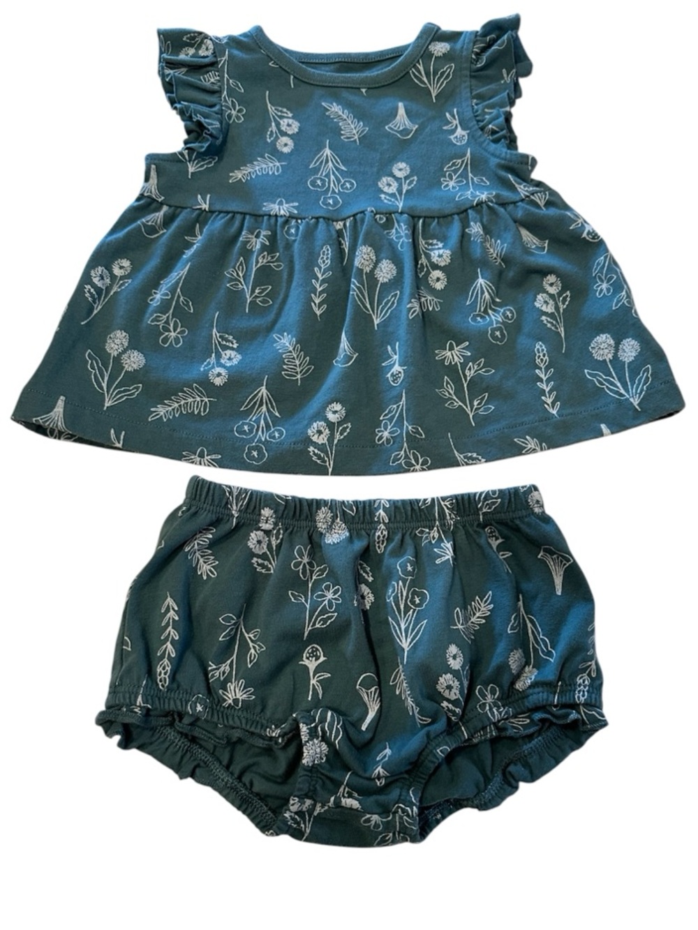 Cat & Jack Dark Teal Floral Top & Bloomer Set | 18M | EUC